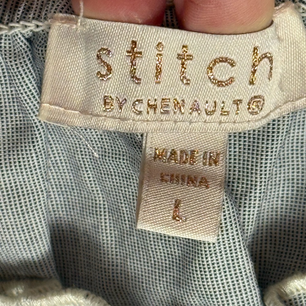 Stitch by Chenault Bluish Gray Romantic Off-Shoulder Lace Trim Boho Top - Size L - Picture 4 of 9